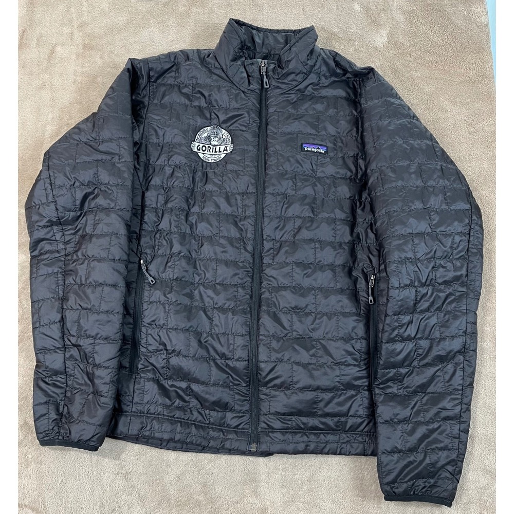Patagonia Nano Puff Jacket Mens L Black Gorilla Embriodered Quilred Full Zip EUC